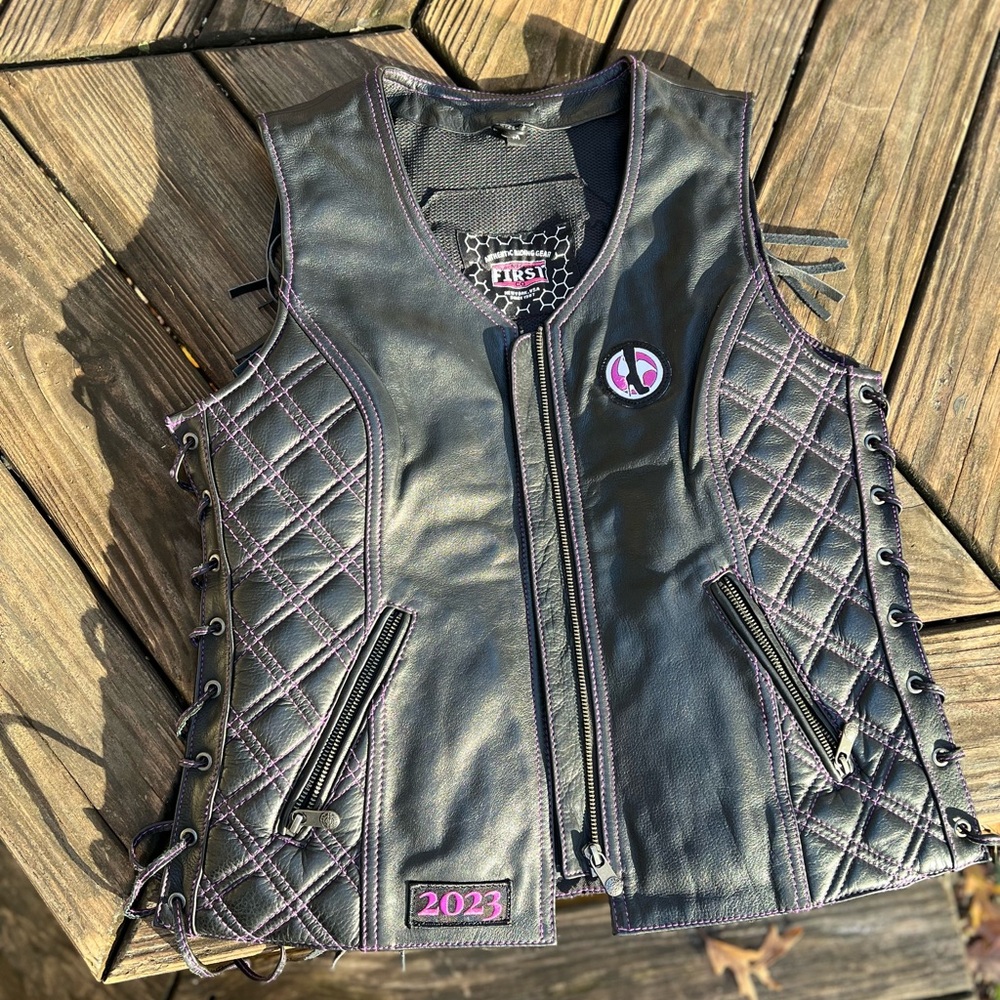 First Manufacturing Women's Black Leather motorcycle Vest